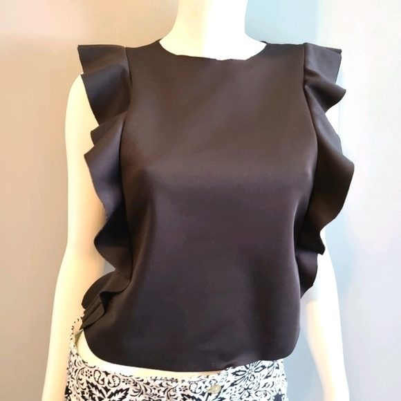 RED Saks Fifth Avenue Black Ruffle Top - Picture 7 of 11